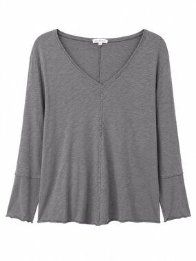 Mododoc Gray V-Neck Long Sleeve Slub Knit Raw Edge Top Size Large